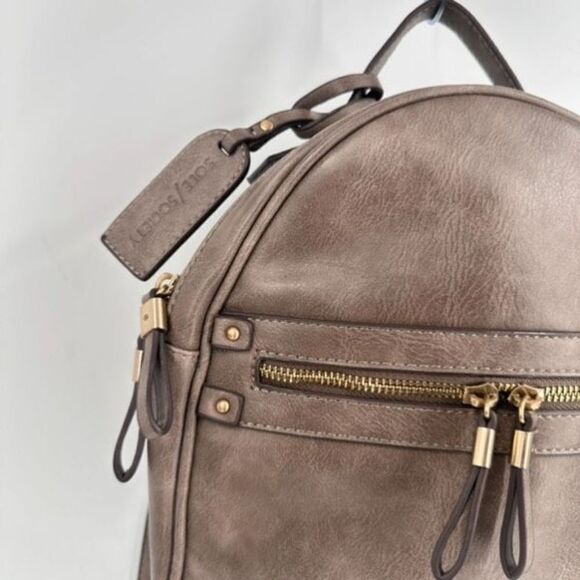 Sole Society Women's Brown Gray Faux Leather Lined Adjustable Mini Backpack Bag - Picture 3 of 13